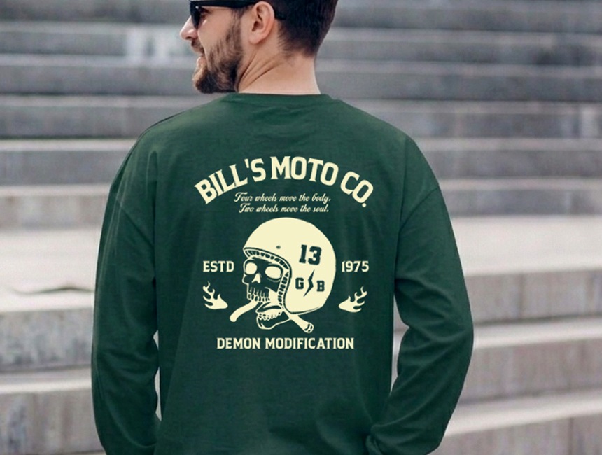 BILLVAN Ķ�إӡ����������� BILL��S MOTO ������إ��å� USA���åȥ� ����T����� ���ᥫ��