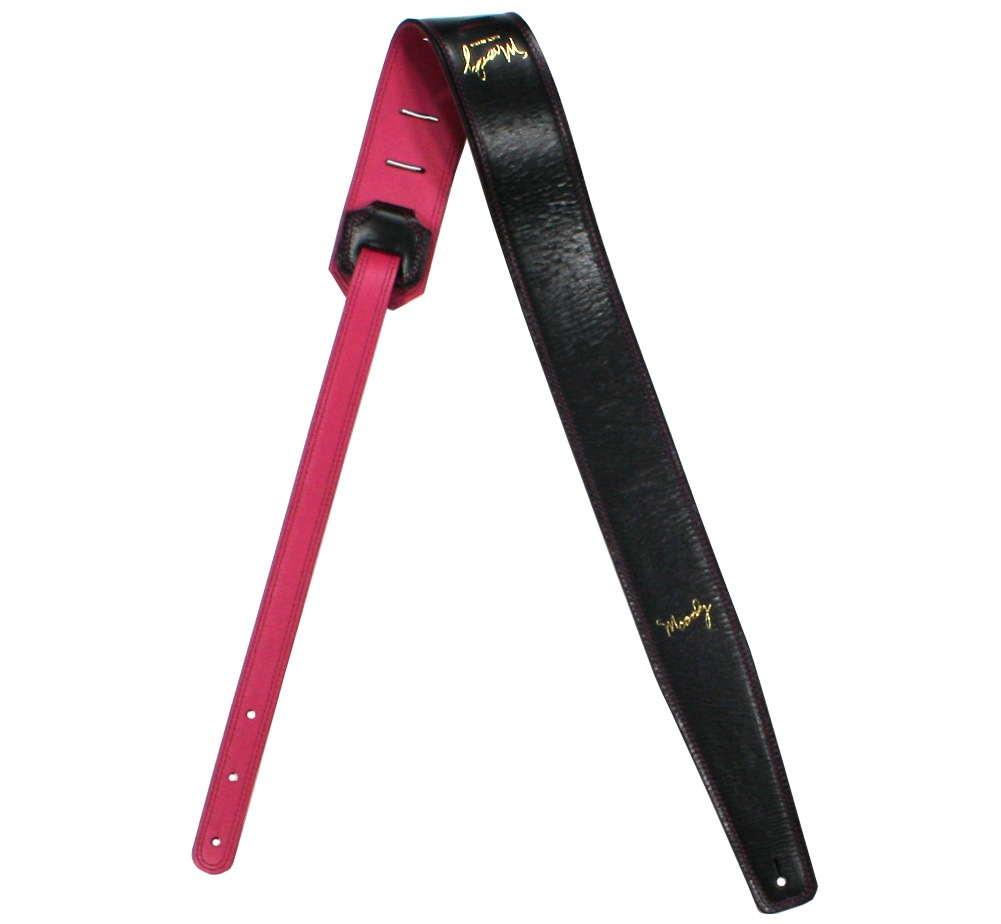 ギター MOODY STRAPS 2.5\" Standard Black /Purple Faux Gator Leather Backed Guitar Strap. Eye