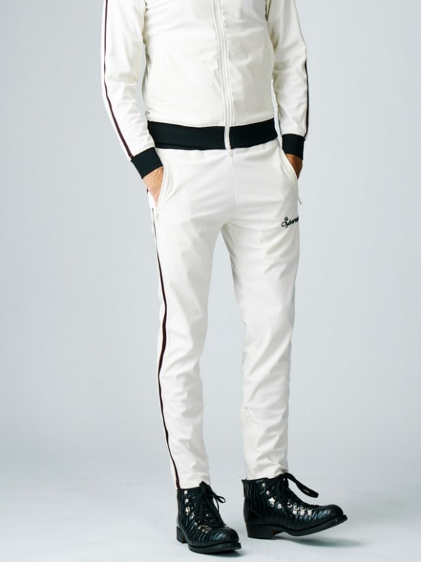 AKM  STRETCH VELOUR TRACK PANTS WHITE