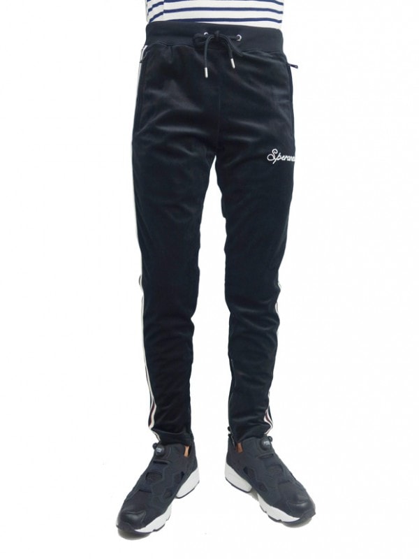 AKM  STRETCH VELOUR TRACK PANTS BLACK