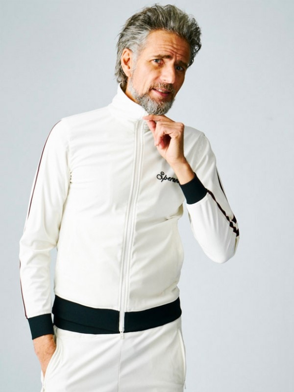 AKM STRETCH VELOUR TRACK JACKET WHITE