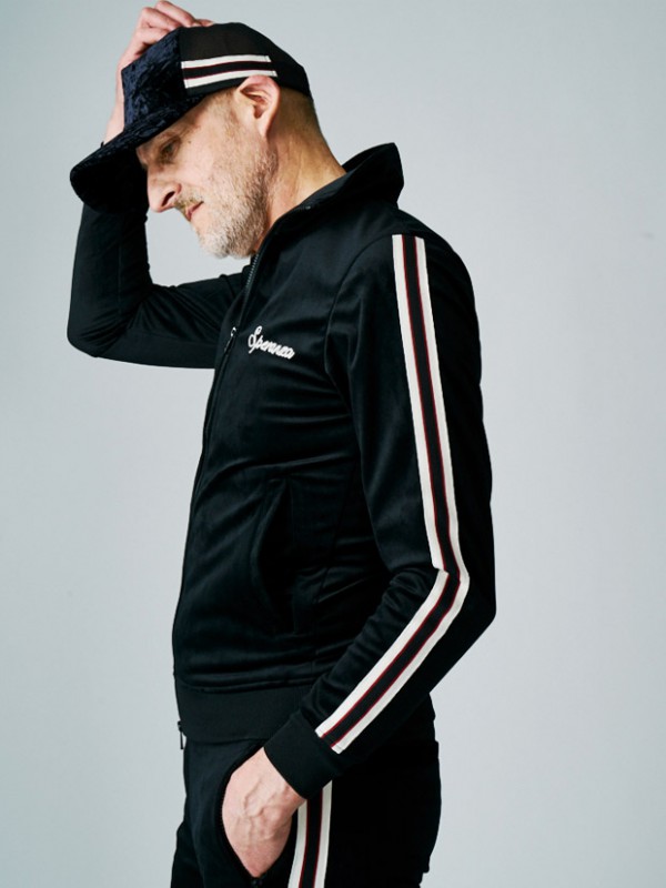 AKM STRETCH VELOUR TRACK JACKET BLACK