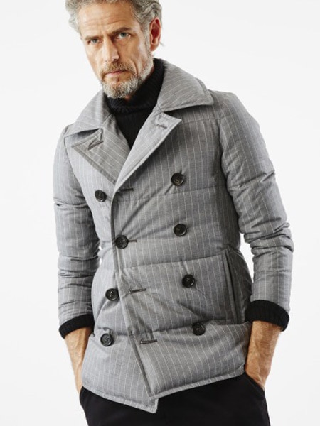 AKM WOOL STRIPE P-COAT DOWN GRAY