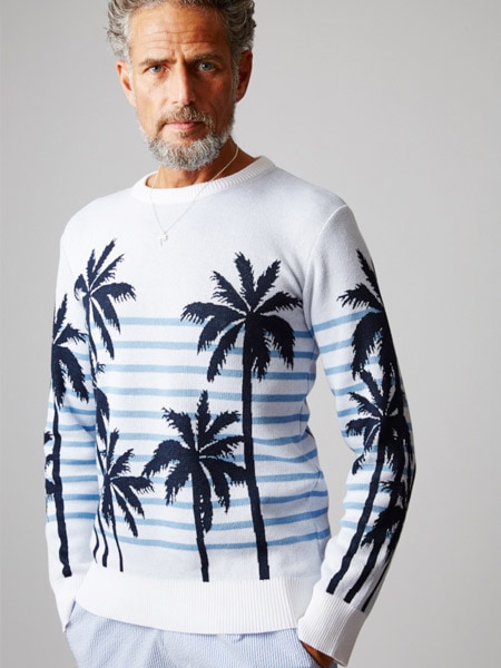 AKM PALM BORDER CREW WHT/NVY