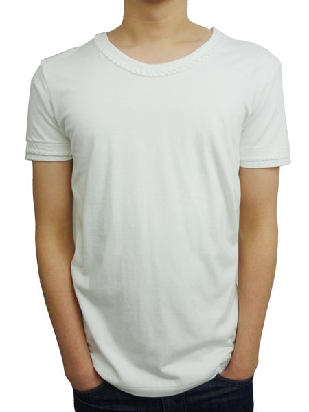 AKM  S/S HAND STITCH ROUND WHT/WHT
