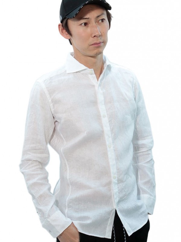 junhashimoto LINEN HORIZONTAL SHIRTS WHITE