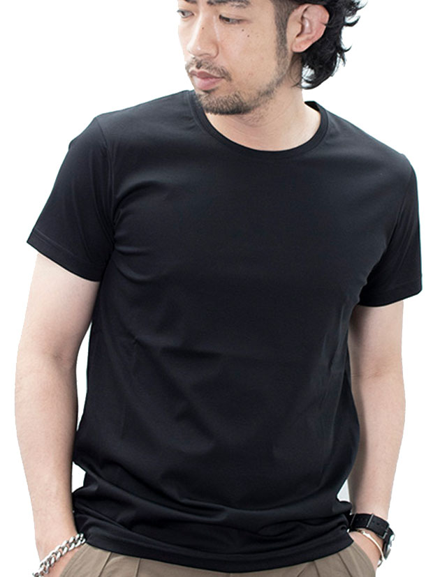 junhashimoto C NECK S/S - HI GAGE SMOOTH - BLACK