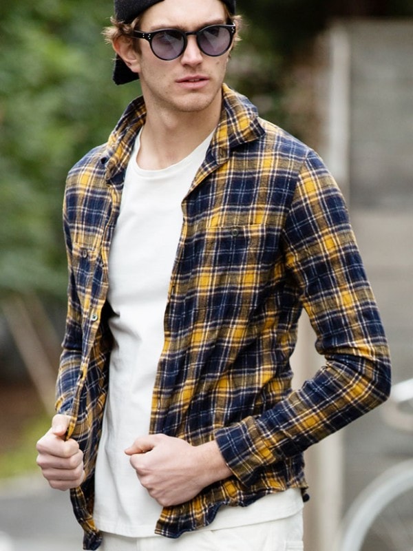 wjk wrinkle check shirt MUSTARD