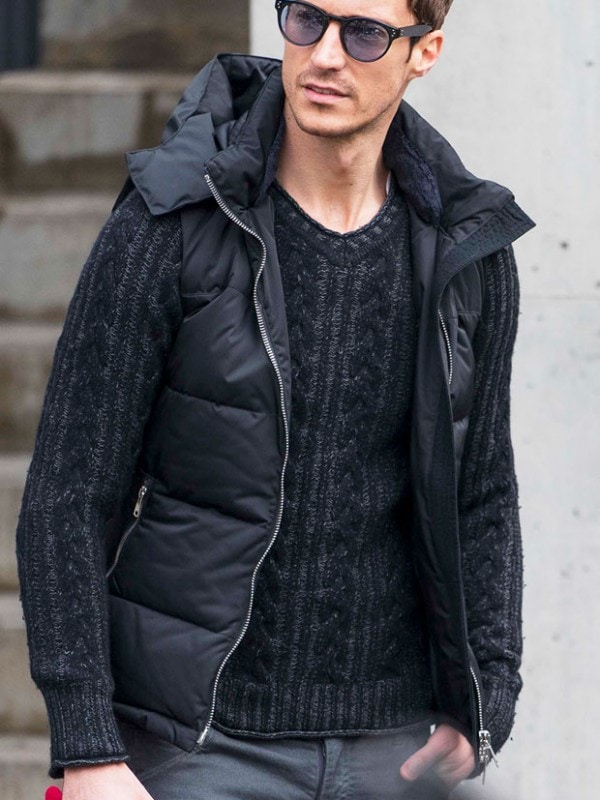 wjk simple hooded down vest BLACK