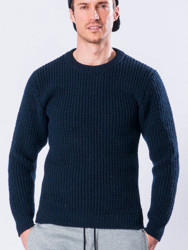 wjk hard waffle crew-neck knit NAVY