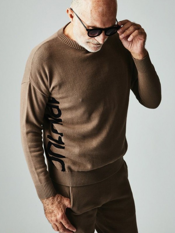 1PIU1UGUALE3 DROP SHOULDER CREW-10G PLAIN COTTON- / brown