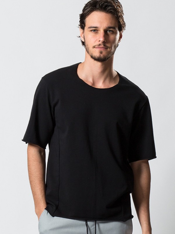 wjk PIN TUCK LOOSE TEE / black