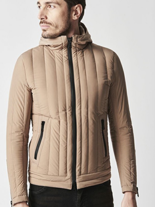 1PIU1UGUALE3 STRIPE NECK PARKA / BEIGE