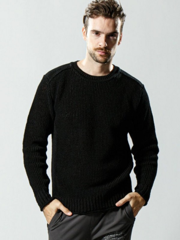 wjk GIMA crew neck knit / BLACK