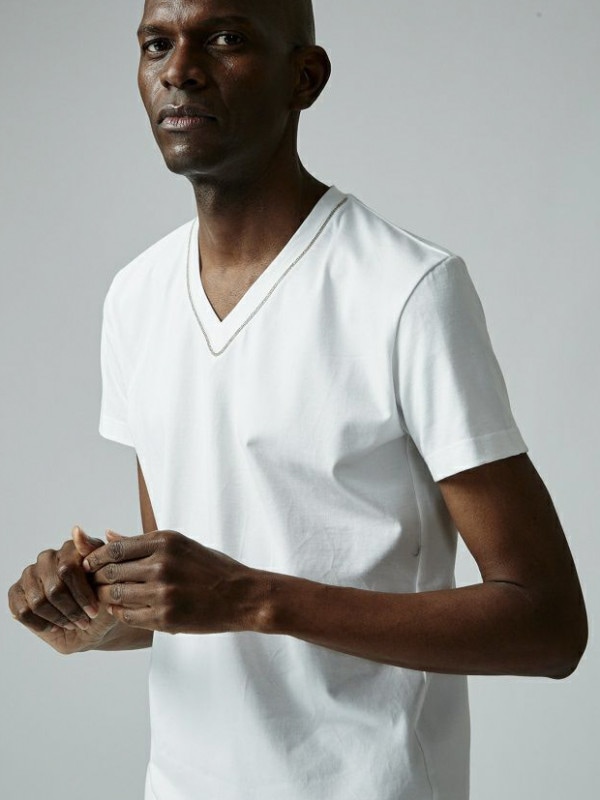 1PIU1UGUALE3 BEADS CHAIN V-NECK (WHITE/SILVER)