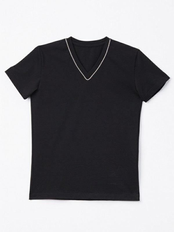 1PIU1UGUALE3 BEADS CHAIN V-NECK (BLACK/SILVER)