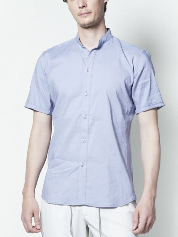 junhashimoto SV11 BAND COLLAR S/S SHIRTS / BLUE