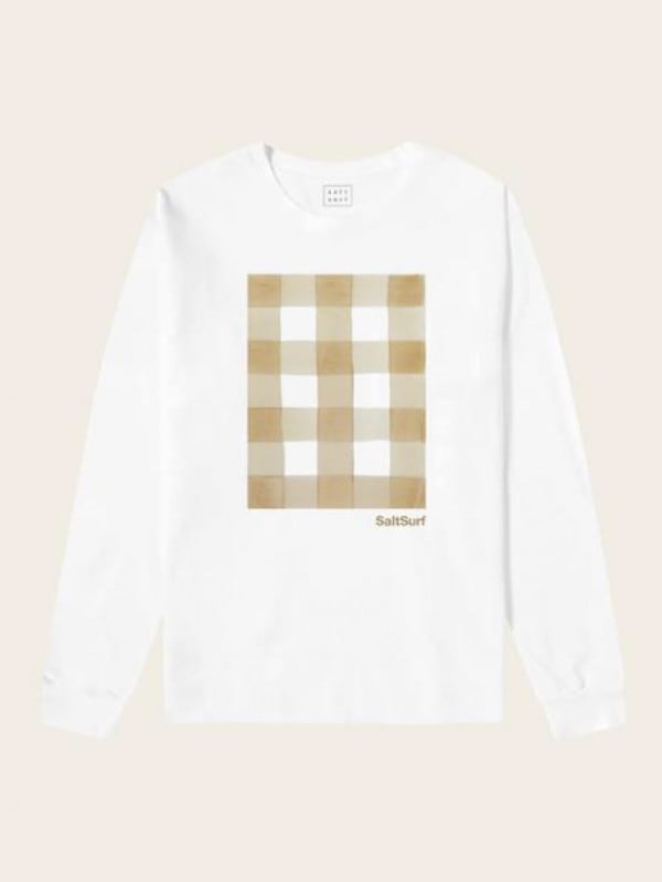 SALT SURF GINGHAM WATER COLOR L/S / WHITE