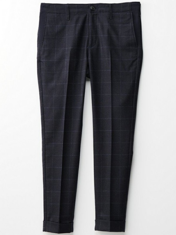 1PIU1UGUALE3 RIB TAPERED SLACKS / WINDOW PEN SUPER 100'S STRETCH FLANO (NAVY)