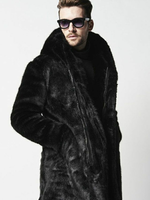 1PIU1UGUALE3  WRAP COAT / MODACRYL FUR (BLACK)