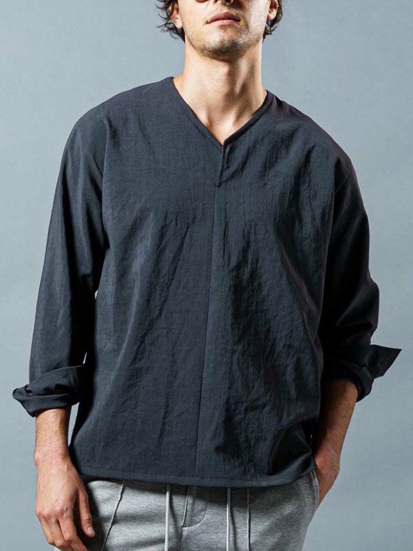 wjk irregular V-neck shirt / CHARCOAL