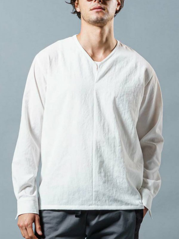 wjk irregular V-neck shirt / WHITE