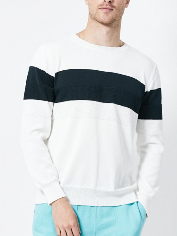 junhashimoto K04 STRIPE CREW NECK / WHITE BLACK