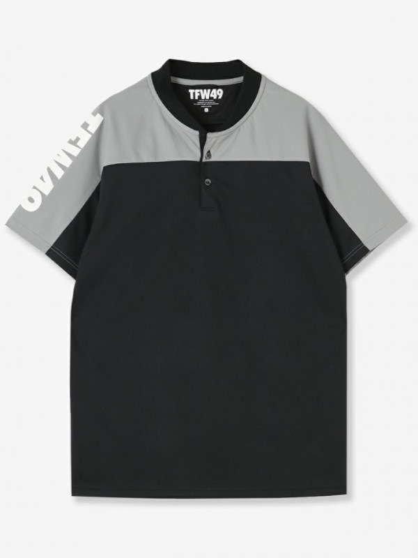 TFW49 COLLAR LESS POLO / BLACKxCHARCOAL