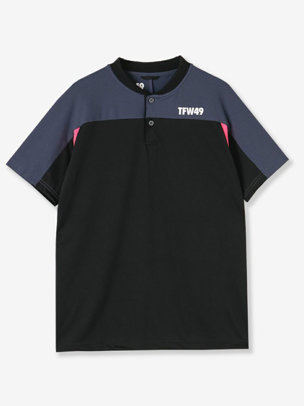 TFW49 SIDE MESH COLLAR LESS POLO / BLACK NAVY