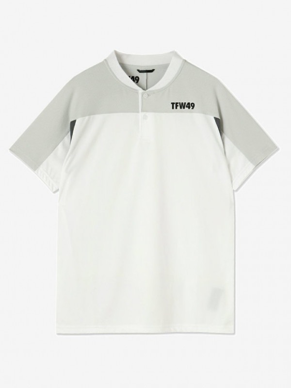 TFW49 SIDE MESH COLLAR LESS POLO / WHITE GREY
