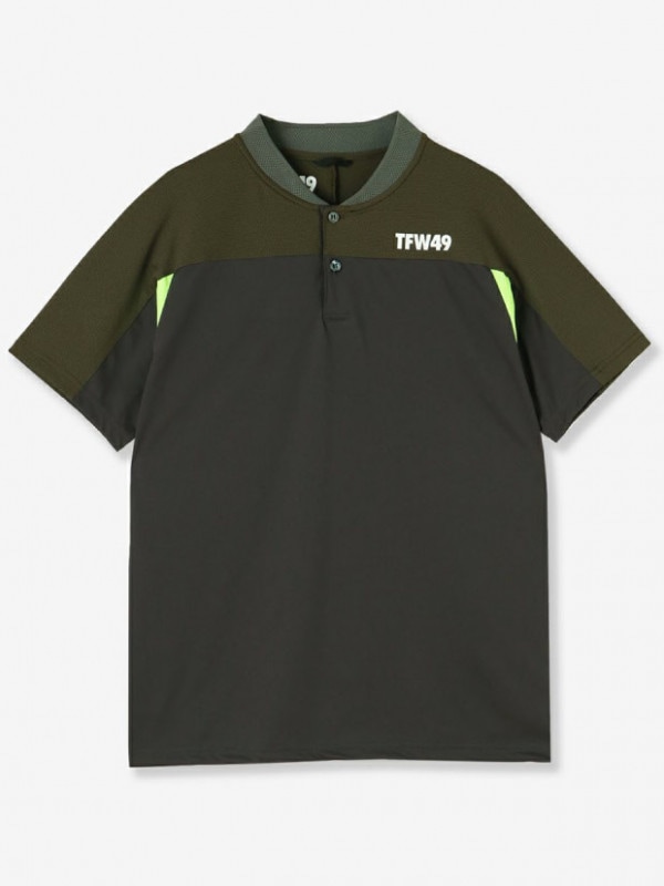 TFW49 SIDE MESH COLLAR LESS POLO / CHARCOAL KHAKI