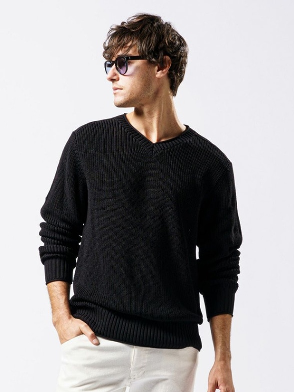 wjk ridge weaving V-neck / black