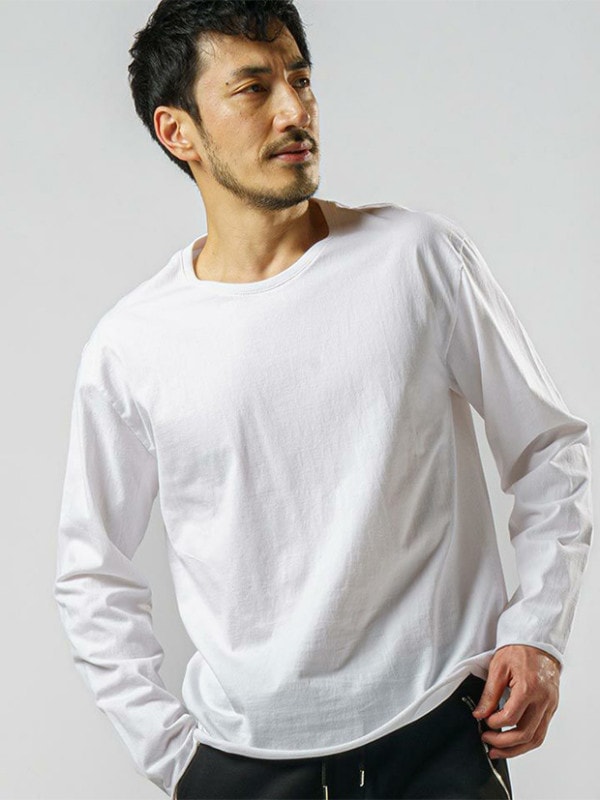 wjk wide cut off crew neck LS / white