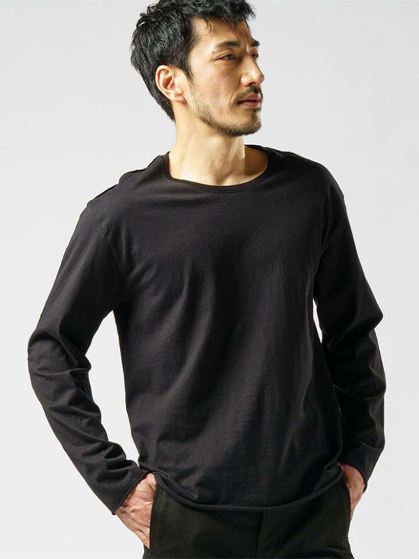 wjk wide cut off crew neck LS / black