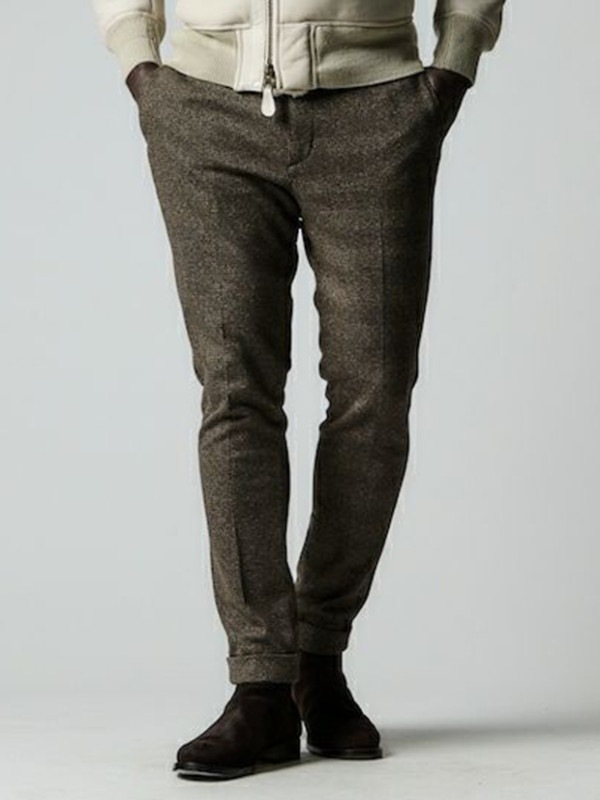 1PIU1UGUALE3 CRAZY RIB SLACKS / BROWN CHECK/CHIDORI