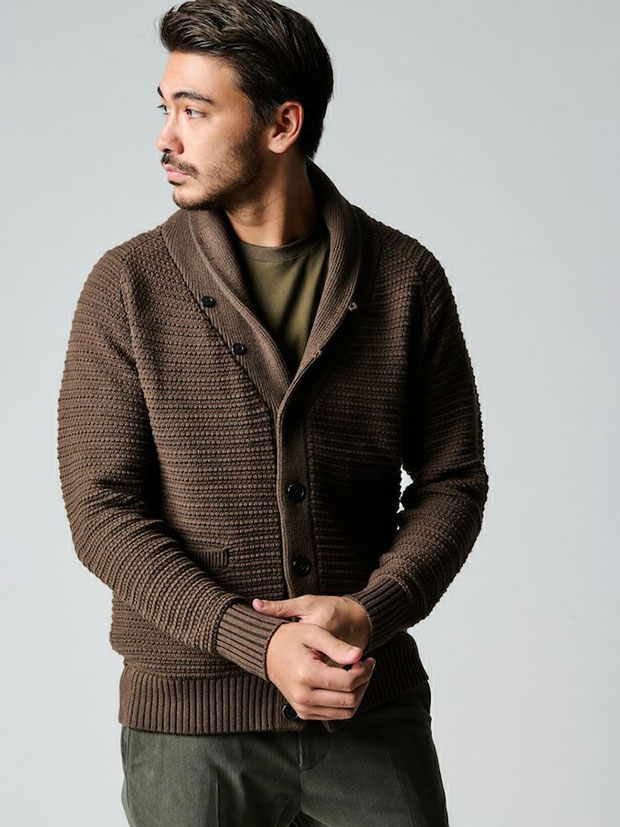 1PIU1UGUALE3 RAGLAN SHAWL CARDIGAN / BROWN