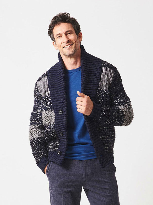 junhashimoto SHAWL COLLAR CARDIGAN / NAVY/GREY