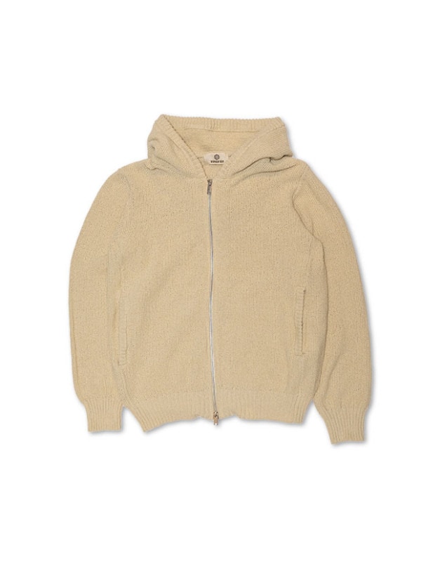 SeaGreen MOSS STITCH KNIT HOODIE / IVORY