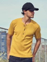 wjk waffle henley  / yellow