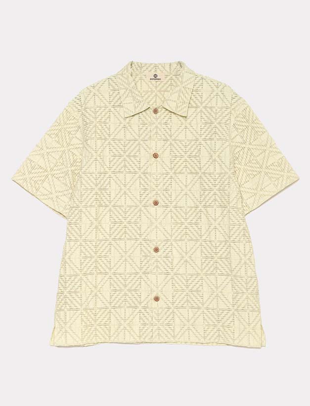 SeaGreen CROCHET STYLE JACQUARD SHIRTS / IVORY