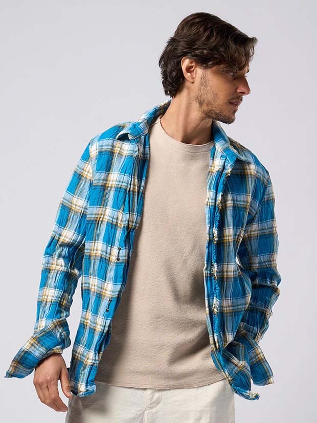 wjk 2-hook check shirt / blue