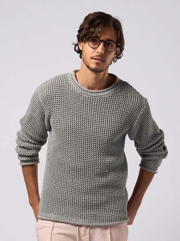 wjk GIMA roll crew knit / t.grey