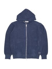 SEAGREEN MOSS STITCH KNIT HOODIE / NAVY