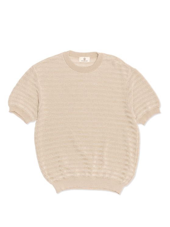 SeaGreen PAPER KNIT BORDER T-SHIRT / BEIGE