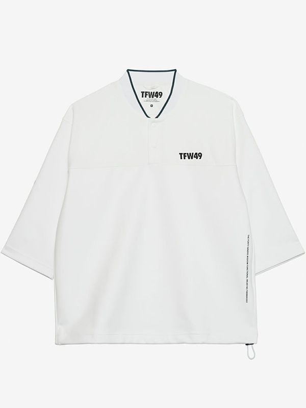 TFW49 COLLAR LESS 7SLEEVE HALF ZIP POLO / WHITE