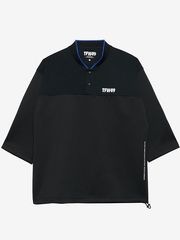 TFW49 COLLAR LESS 7SLEEVE HALF ZIP POLO / BLACK