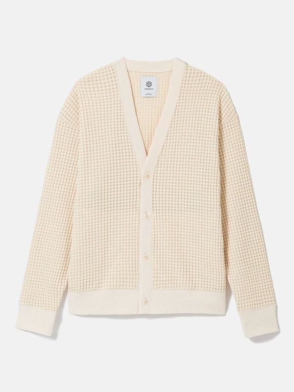 SeaGreen BIG WAFFLE CARDIGAN / CREAM
