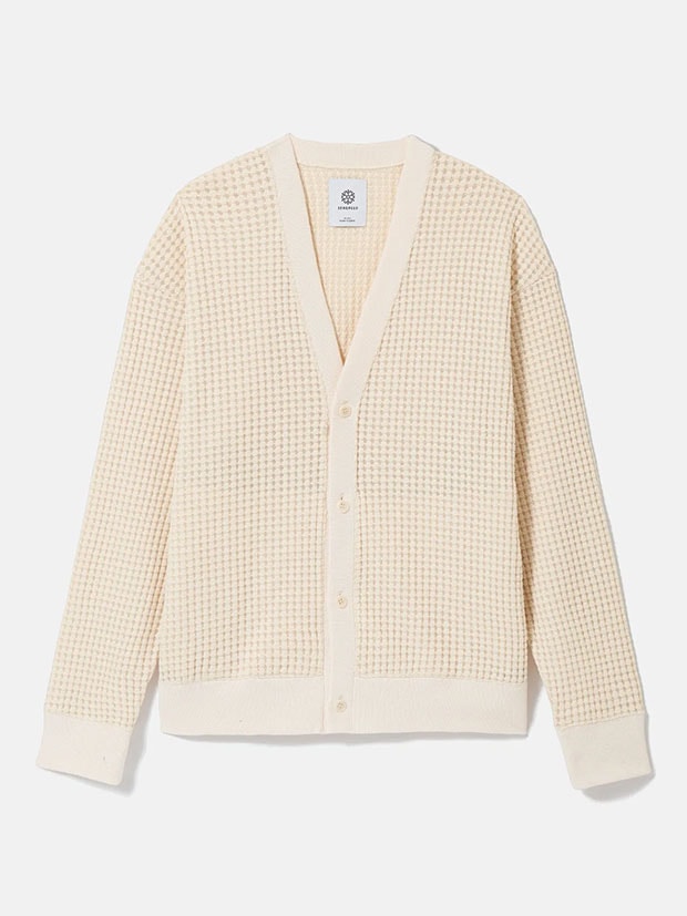 SeaGreen BIG WAFFLE CARDIGAN / CREAM