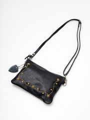 HTC BLACK LEATHER SACOCHE #SN33 STUDS / BLACK/BRASS