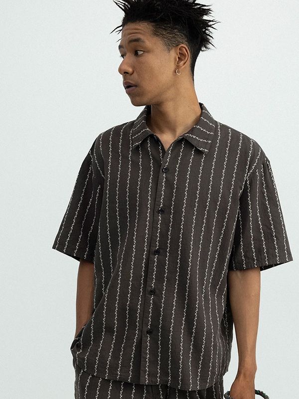 SeaGreen ANCHOR STRIPE SHIRT / BROWN
